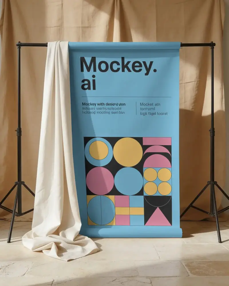Simple Minimalist Photo Backdrop Banner Mockup Stand For Studio Portraits And Product Shoots