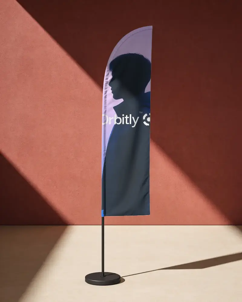 Vertical Feather Flag Blank Banner Mockup With Pole Stand For Advertising And Branding Purposes