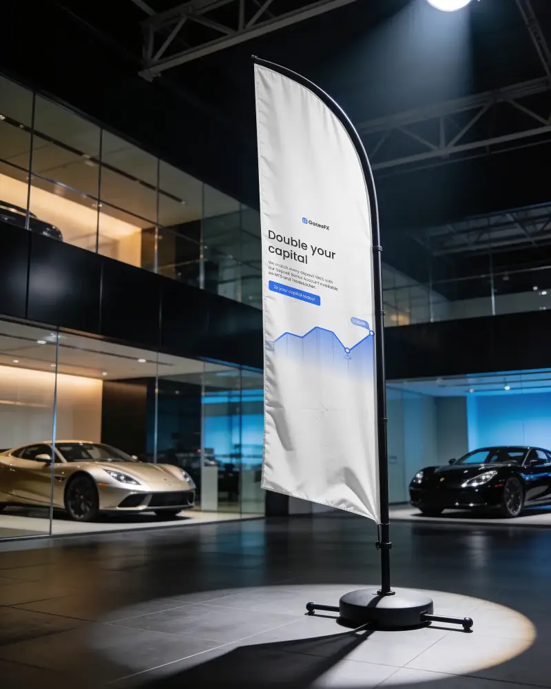 Modern Indoor Banner Mockup For Luxury Car Showroom Marketing Display Promotion