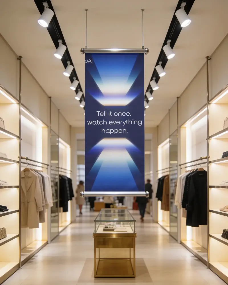 Luxury Fashion Store Blank Hanging Banner Mockup For Promotional Marketing And Advertising