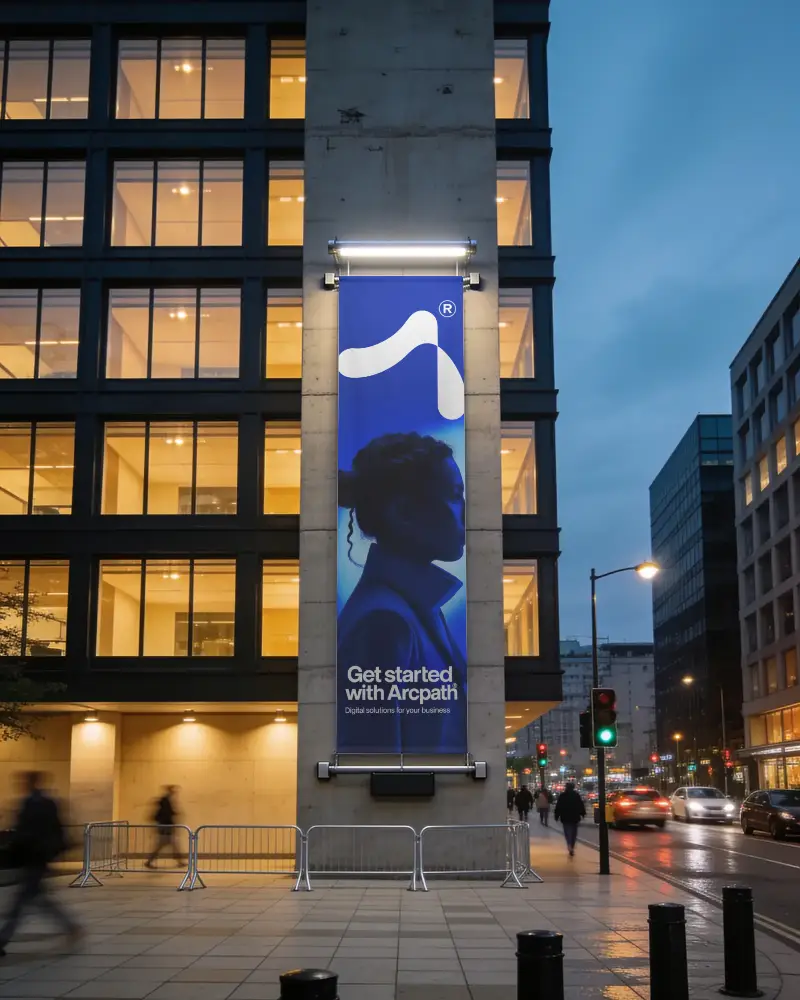 Vertical Urban Banner Mockup On Building Facade For Advertising And Branding
