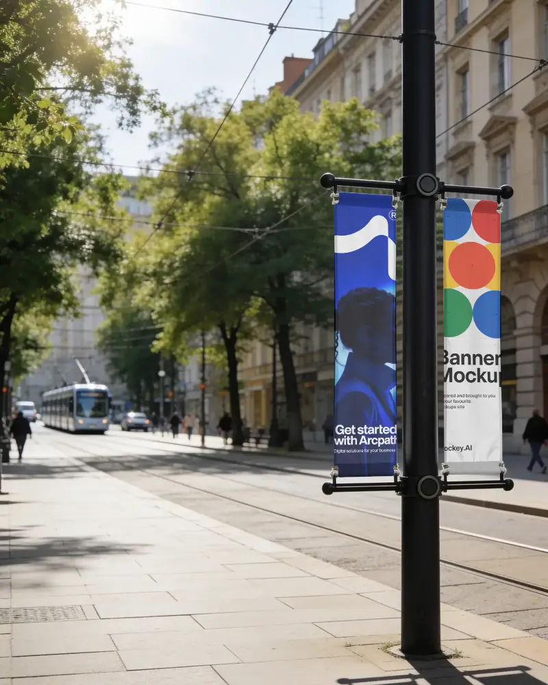 Urban Banner Mockups On Street Post Ready For Advertising Campaign And Promotion Design