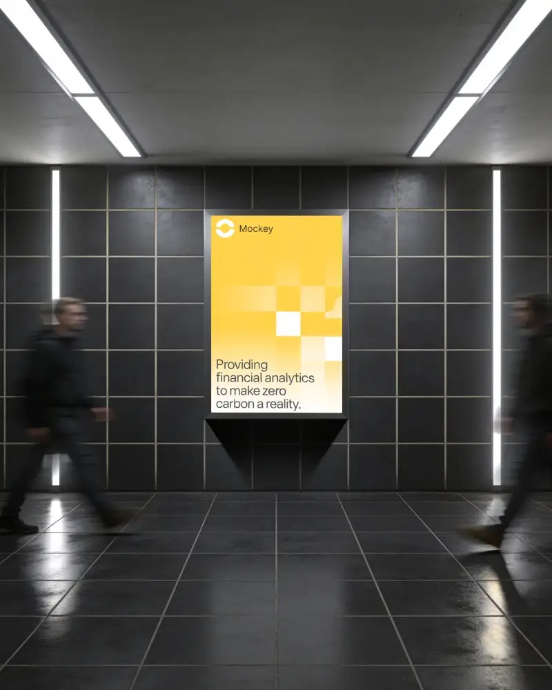Modern Urban Subway Wall Banner Mockup With Motion Blur Walking People For Advertising