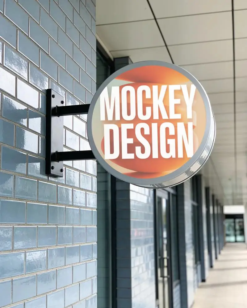 Wall Mounted Round Signboard Outdoor Banner Mockup Retail Shop Advertising