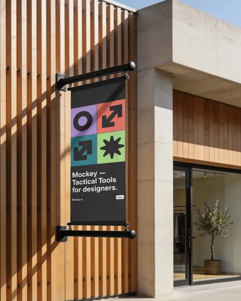 Urban Street Banner Mockup With Metallic Rods Wall Mounted For Retail Marketing Presentation