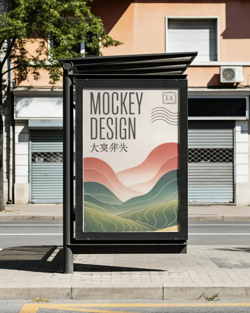 Urban Bus Stop Advertisement Banner Mockup For Street Marketing Campaigns And Promotions