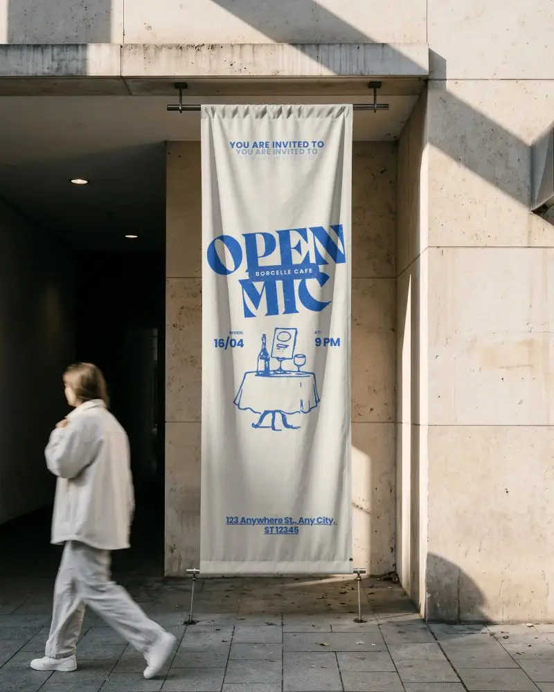 Vertical Urban Banner Signage Mockup For Exterior Wall And Street Advertising Presentation