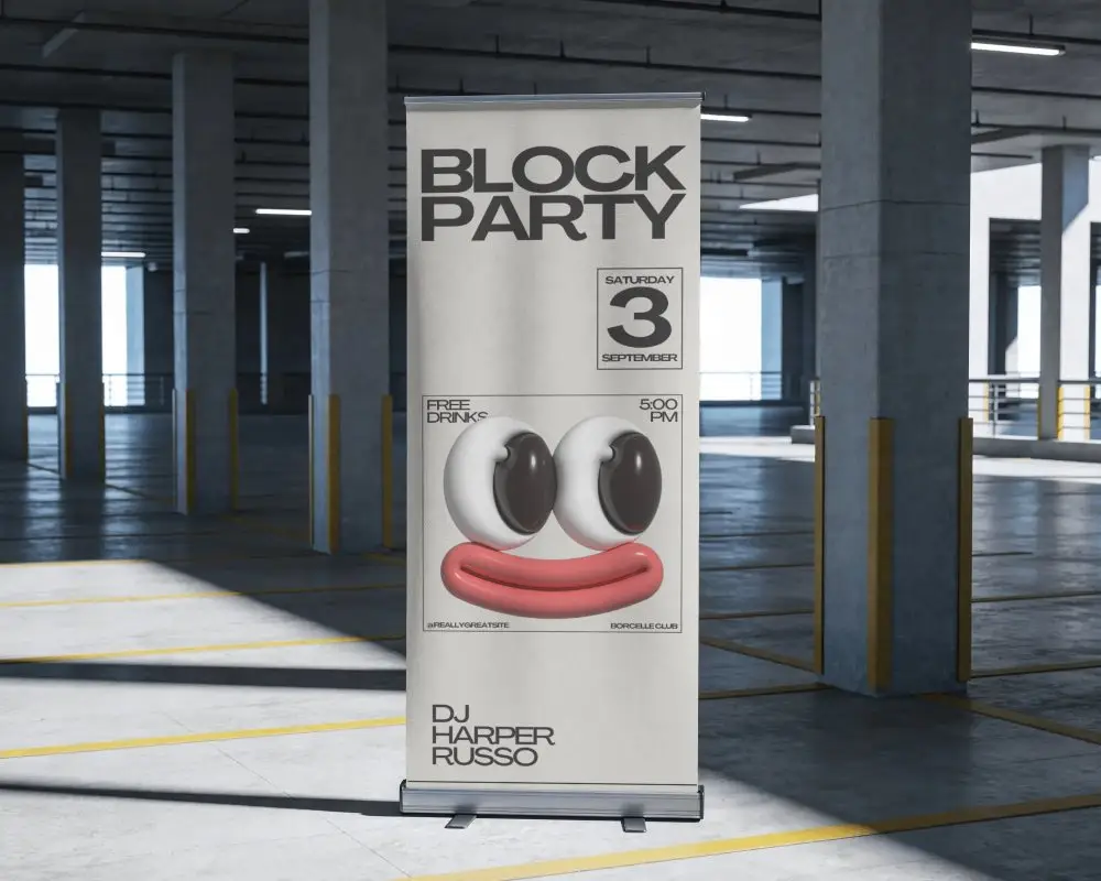 Blank Roll Up Banner Stand Mockup For Indoor Advertising Promotion Display Design