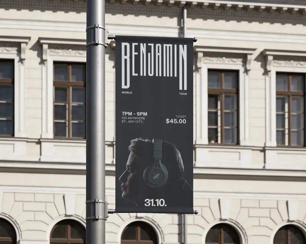 Vertical Pole Banner Mockup Urban Outdoor Promotion Display Blank Space For Design