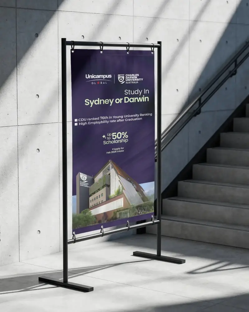 Vertical Banner Mockup Stand With Tensioned Fabric Perfect For Indoors Exhibitions And Displays