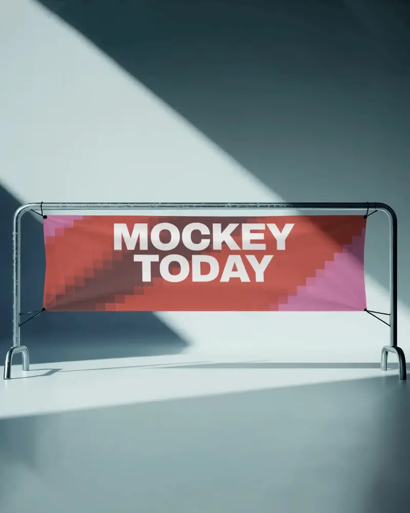 Street Event Banner Mockup With Metal Frame And Empty Space For Customized Advertisement Design