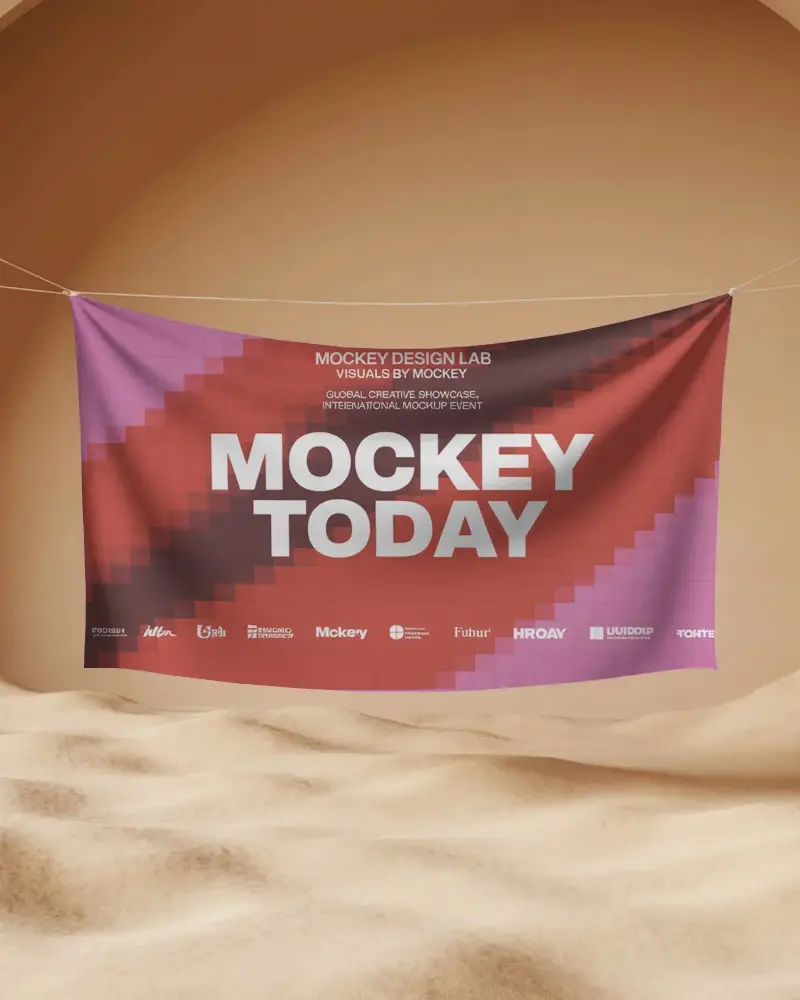 Cloth Banner Mockup Hanging On Rope With Realistic Shadow And Texture Effect