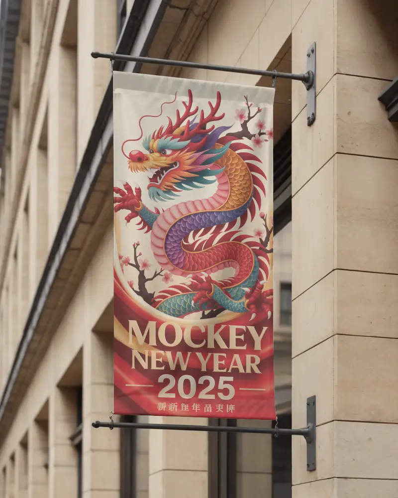 Outdoor Hanging Banner Mockup For Street Advertising And Shop Promotion