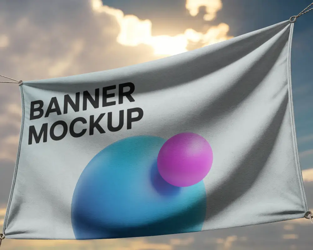 Custom Large Blank Fabric Banner Mockup Outdoor Wind Motion Advertising
