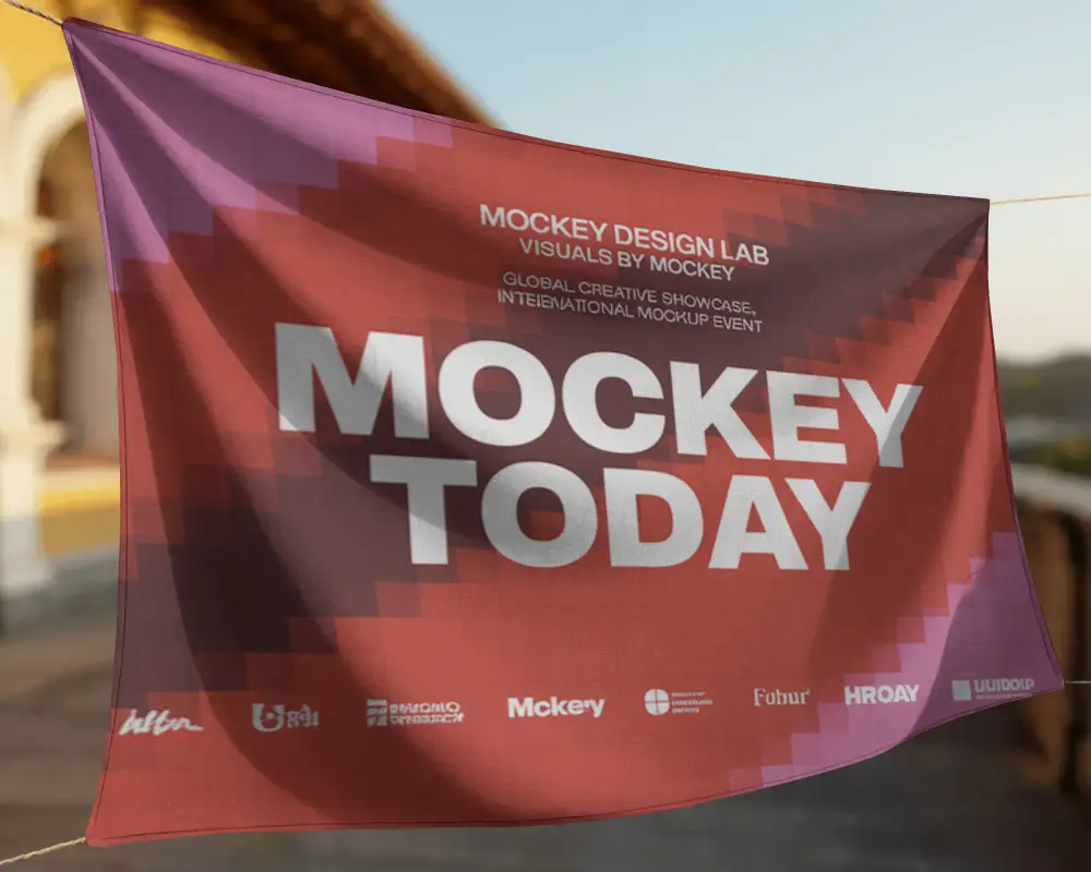 Realistic Hanging Cloth Banner Mockup Outdoor Display For Marketing And Event Signage