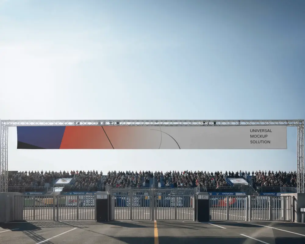 Outdoor Event Banner Mockup With Crowded Bleachers And Empty Promotional Space