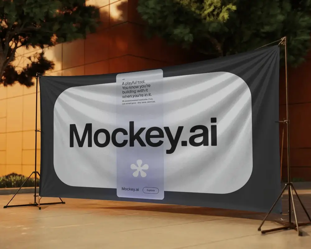 Outdoor Advertising Large Banner Mockup Setup Public Promotion Backdrop For Events And Markets