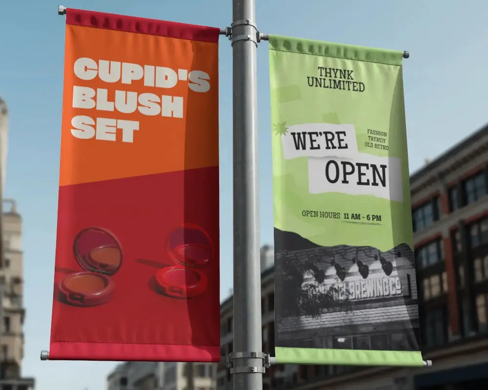 Vertical Double Banner Mockup On Urban Street Pole For Brand Visibility