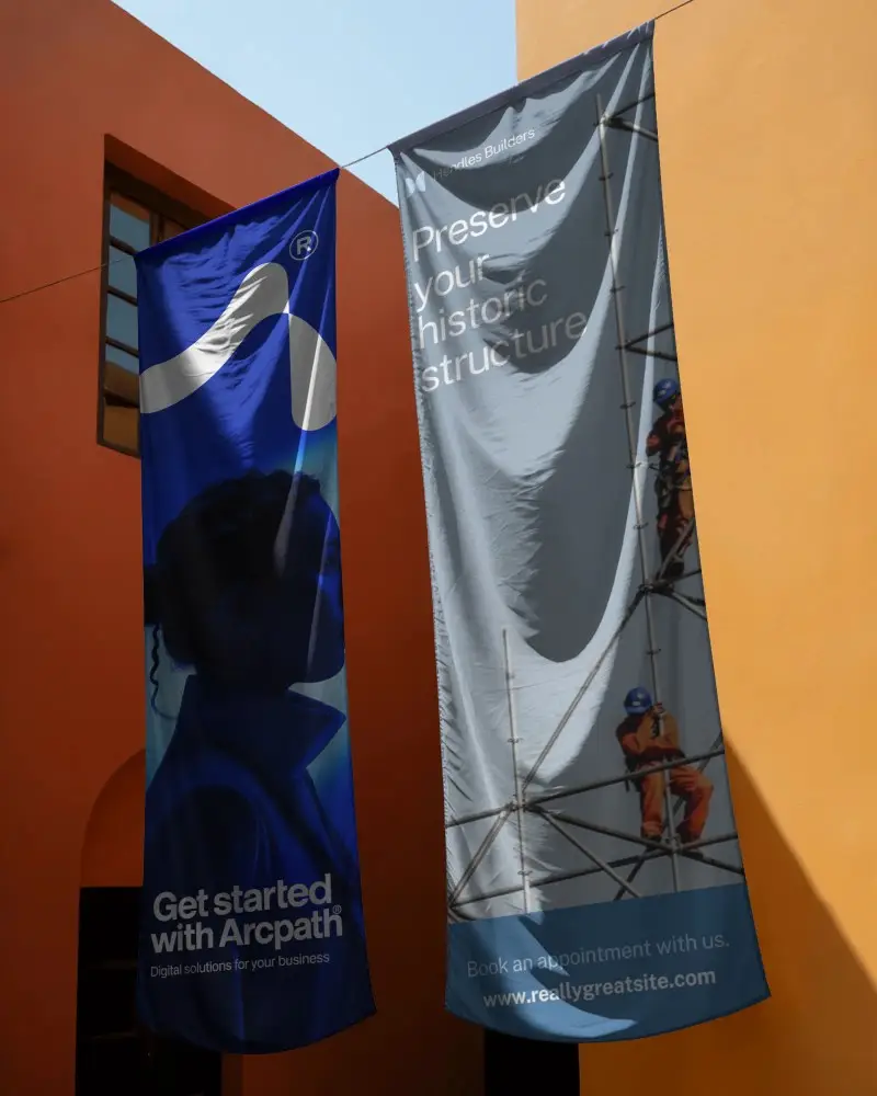 Vertical Outdoor Fabric Banner Mockup For Advertising And Promotional Display