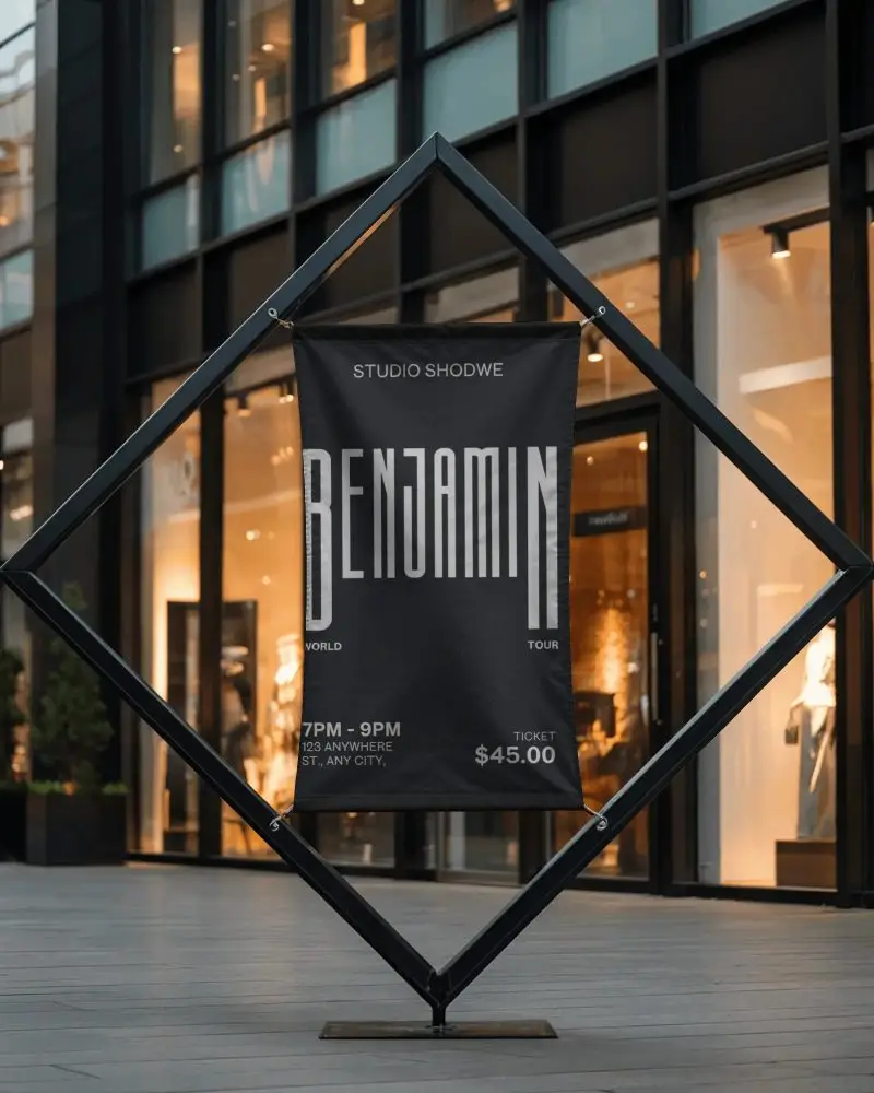 Modern Street Banner Mockup Display Black Flag Advertising Urban Marketing Promotion Mockup