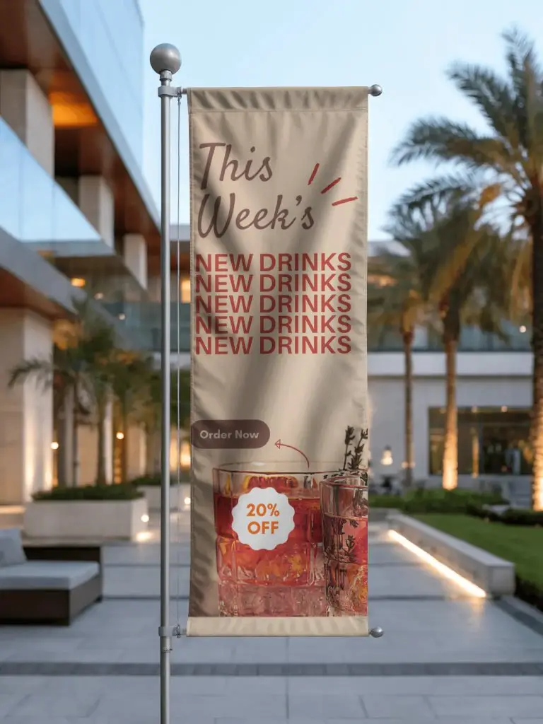 Vertical Outdoor Flag Mockup For Advertisement And Custom Promotional Design Display