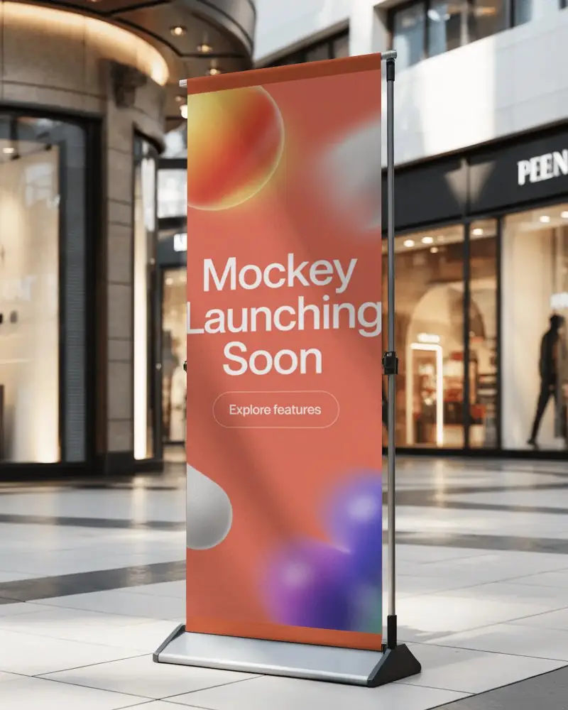 Vertical Banner Mockup Stand Display For Retail Promotion And Event Advertising Solutions