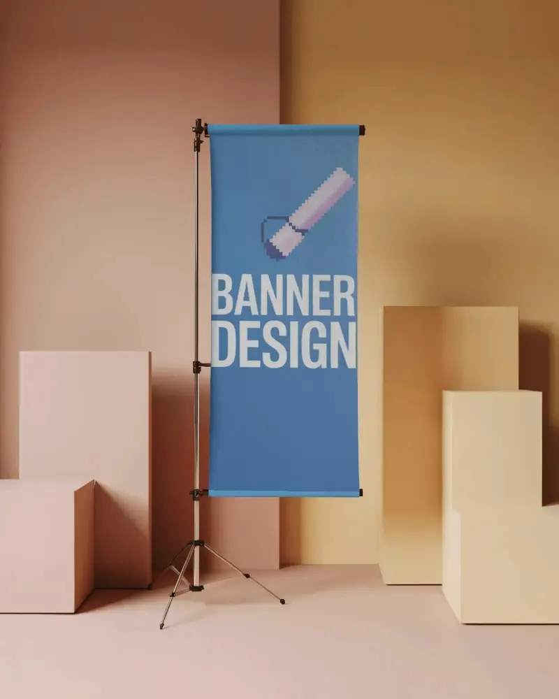 Vertical Banner Mockup Stand With Adjustable Tripod Podium Display For Marketing Presentations