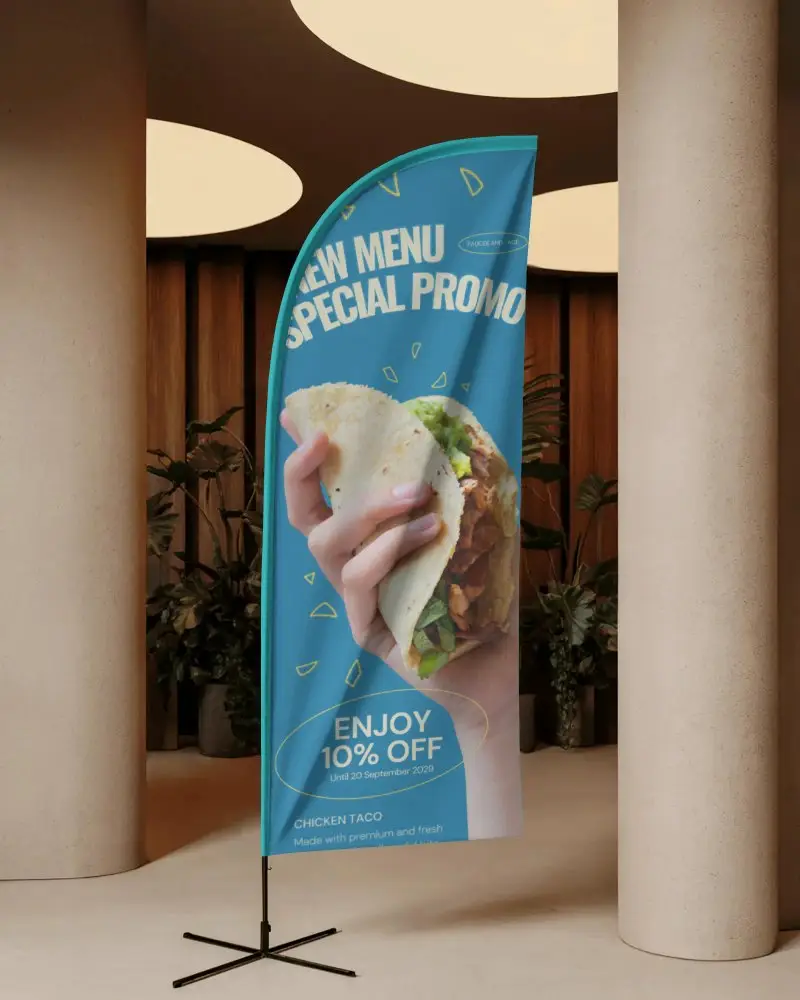 Vertical Feather Flag Banner Mockup With Stand For Promotional Design Display