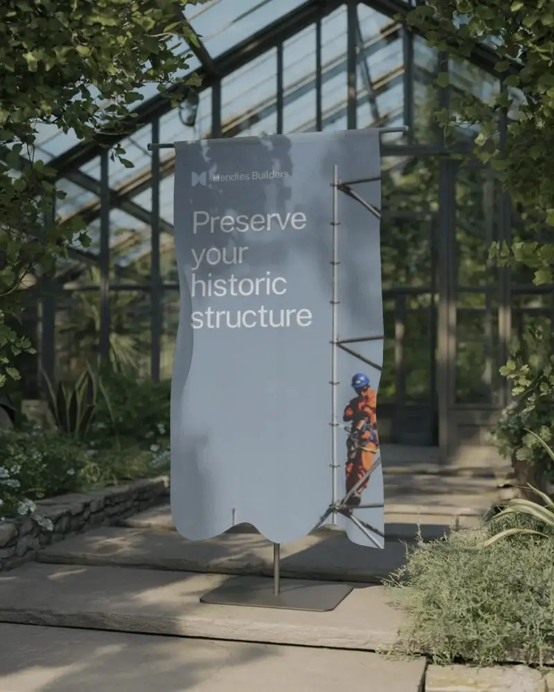 Outdoor Vertical Banner Mockup With Greenhouse Background For Promotional Display