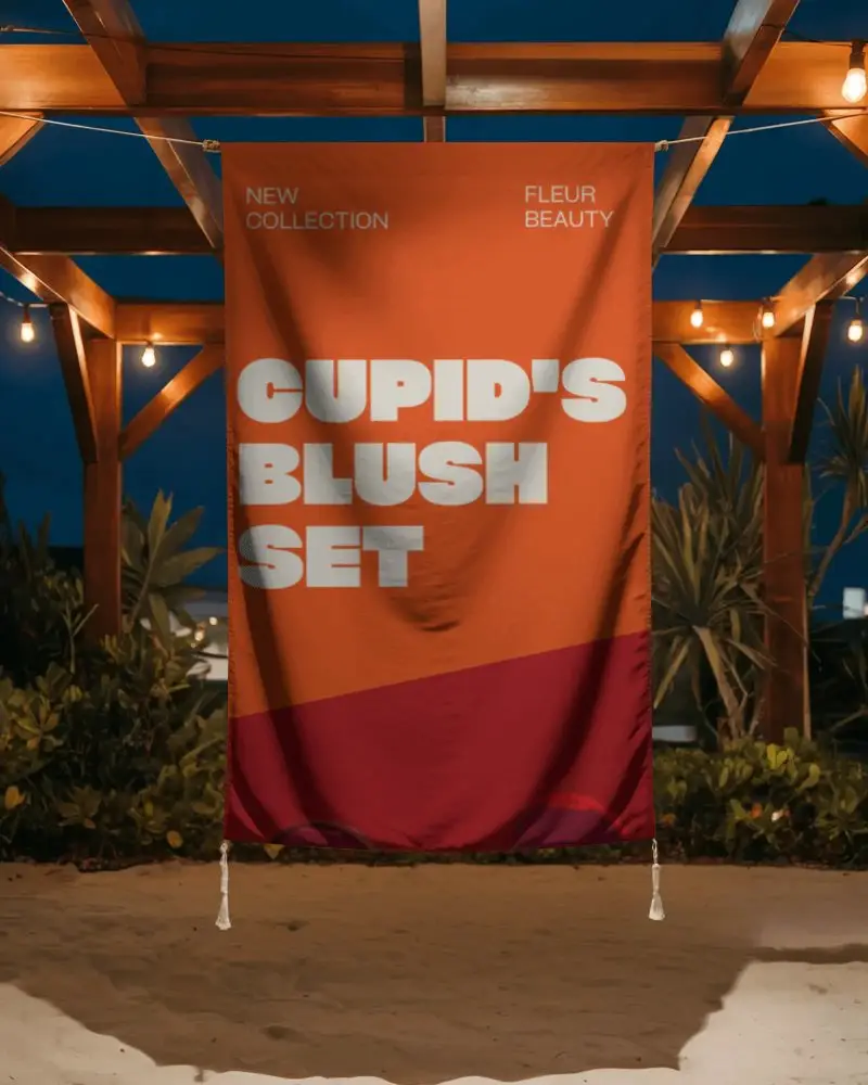 Hanging Banner Mockup With Empty Blank Satin Fabric Ready For Design Display