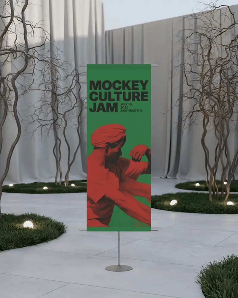 Freestanding Vertical Banner Mockup Stand With Minimalist Design For Event Promotion And Marketing