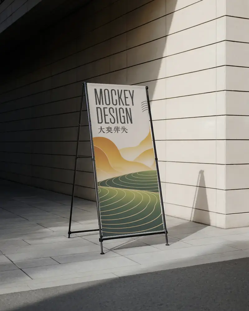 Freestanding Outdoor Banner Mockup Shadow And Light Effect Or Retail Marketing Solution