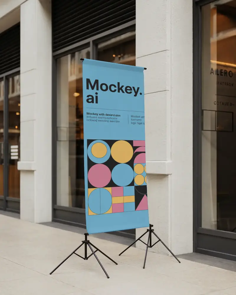 Outdoor Vertical Banner Mockup Stand For Retail Promotion And Event Advertising Display