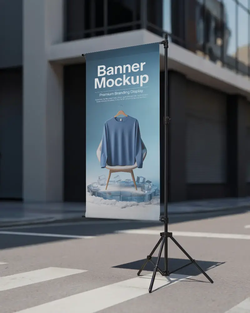 Outdoor Banner Mockup Display Stand Portable Tripod Setup For Advertising Promotions And Events
