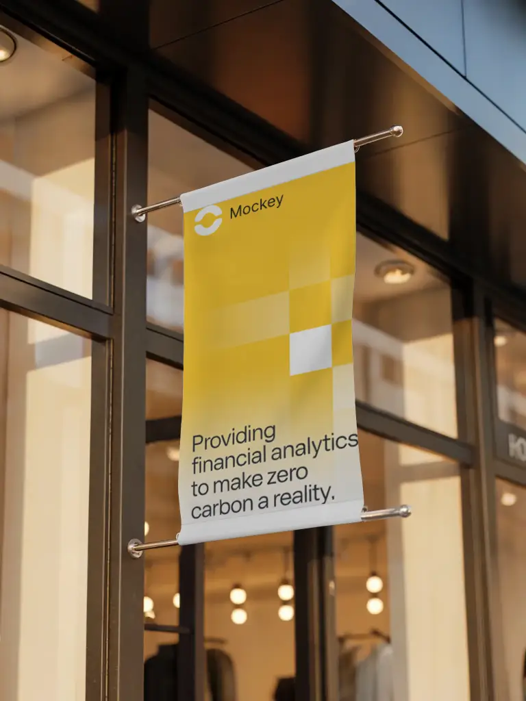 Urban Store Window Mounted Blank Banner Mockup For Business Advertising And Marketing Strategy