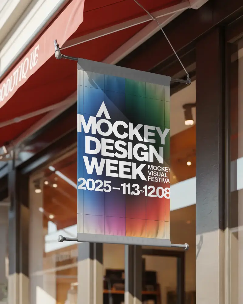 Outdoor Storefront Banner Mockup Ready For Custom Logo Design Presentation Marketing Use