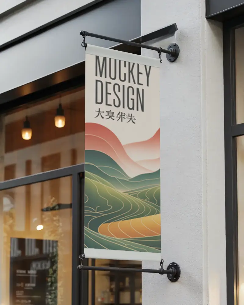 Vertical Outdoor Storefront Banner Mockup For Signage And Promotional Display Space
