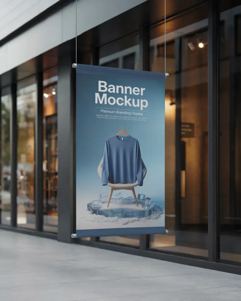 Hanging Outdoor Banner Mockup For Business Promotion And Retail Marketing Displays