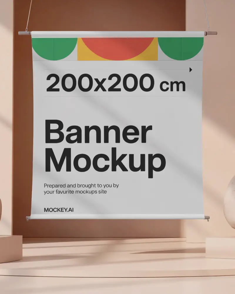Minimalist Hanging Modern Banner Mockup With Hanging Roller Design For Clean Presentation