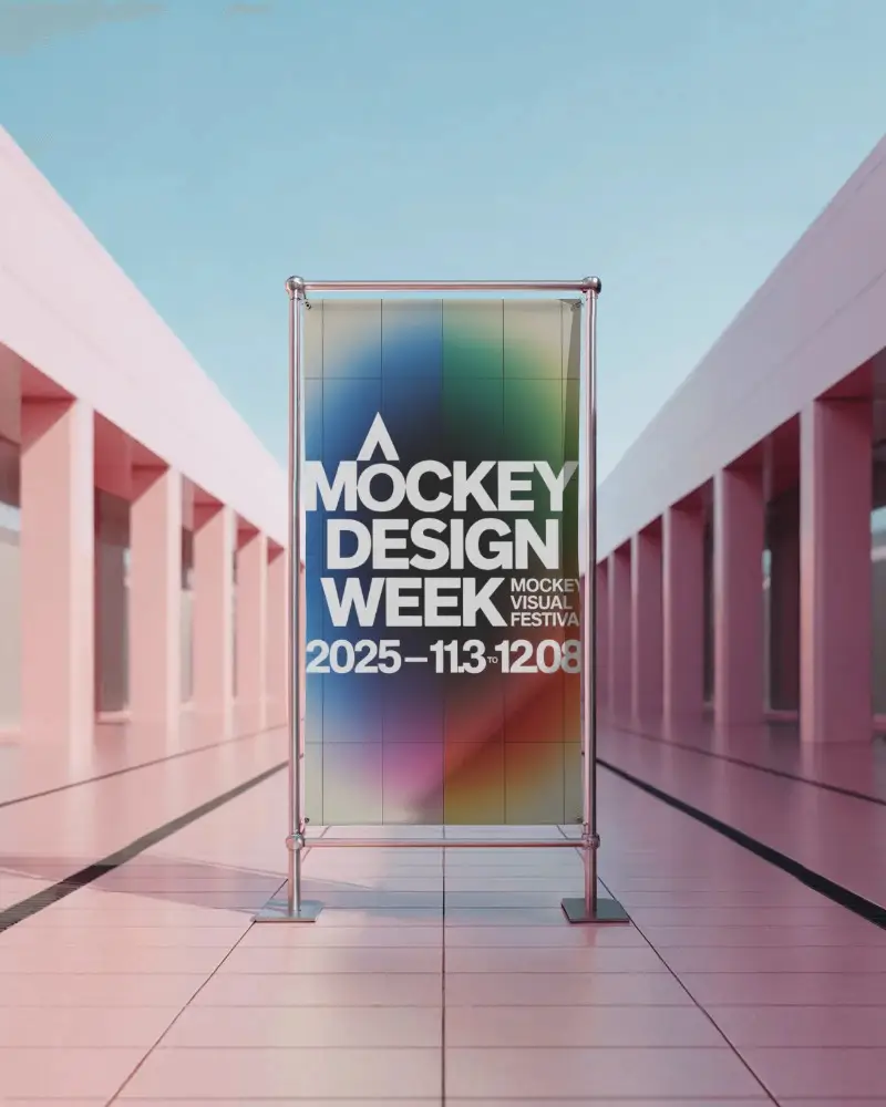 Large Vertical Banner Mockup Display Stand For Outdoor Advertising And Promotional Events