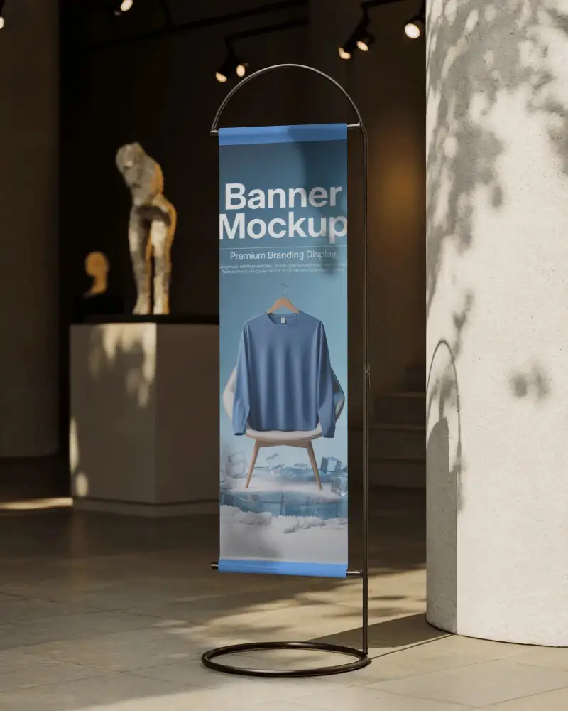 Standing Banner Mockup With Minimalist Architecture Background And Soft Shadow Effect
