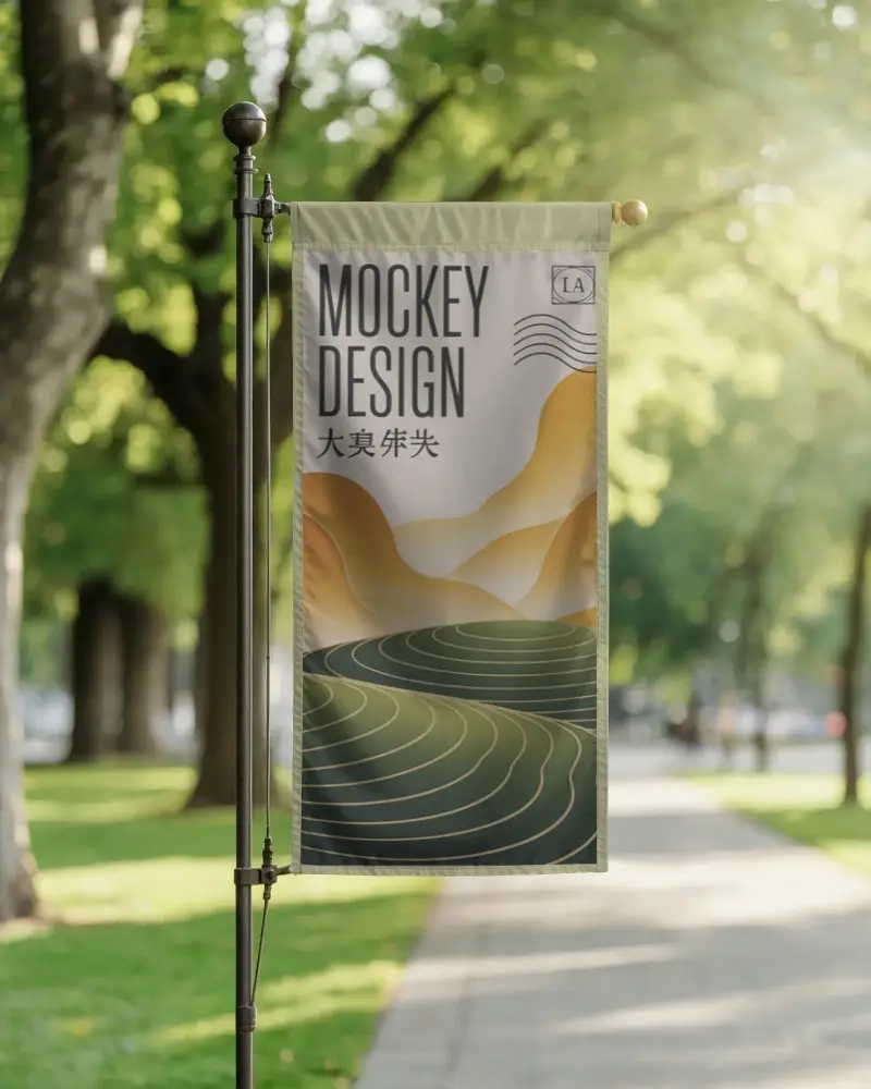 Vertical Outdoor Banner Mockup For Advertising Promotion And Branded Marketing Display