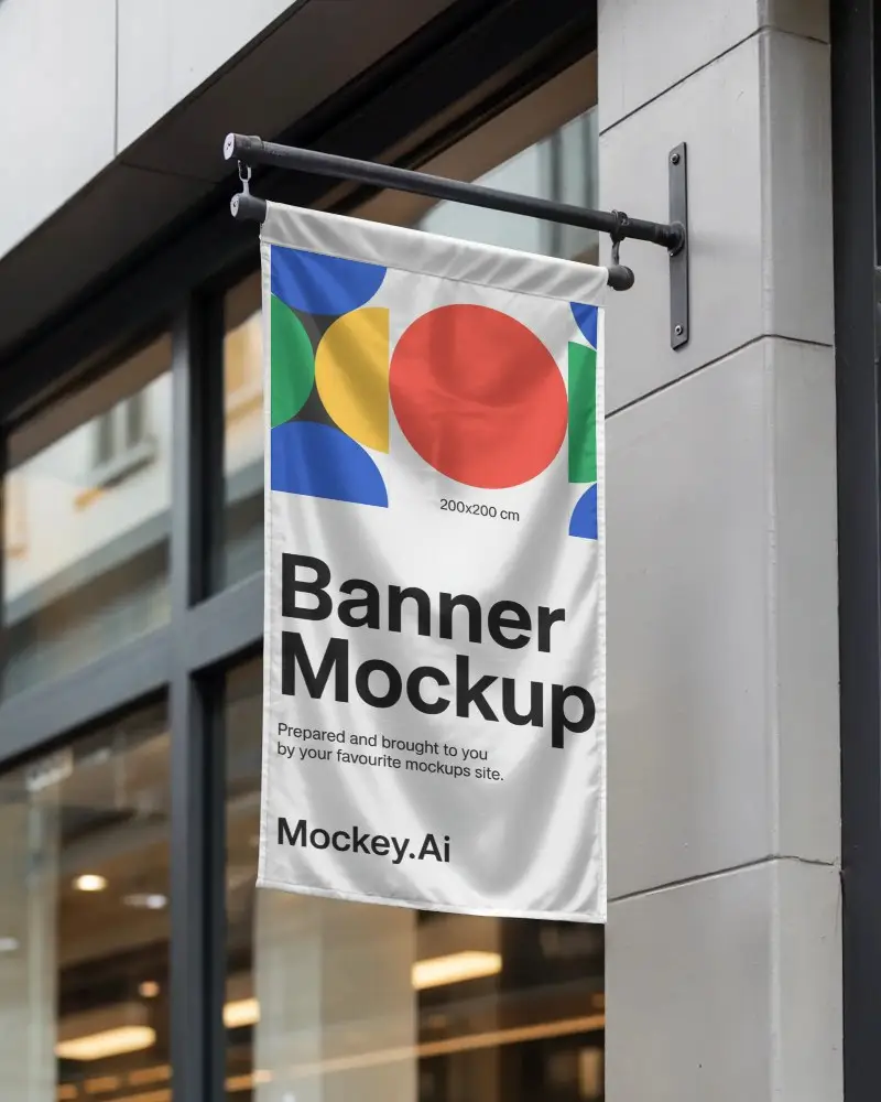 Outdoor Fabric Banner Mockup On Urban Building Wall For Retail Marketing Use