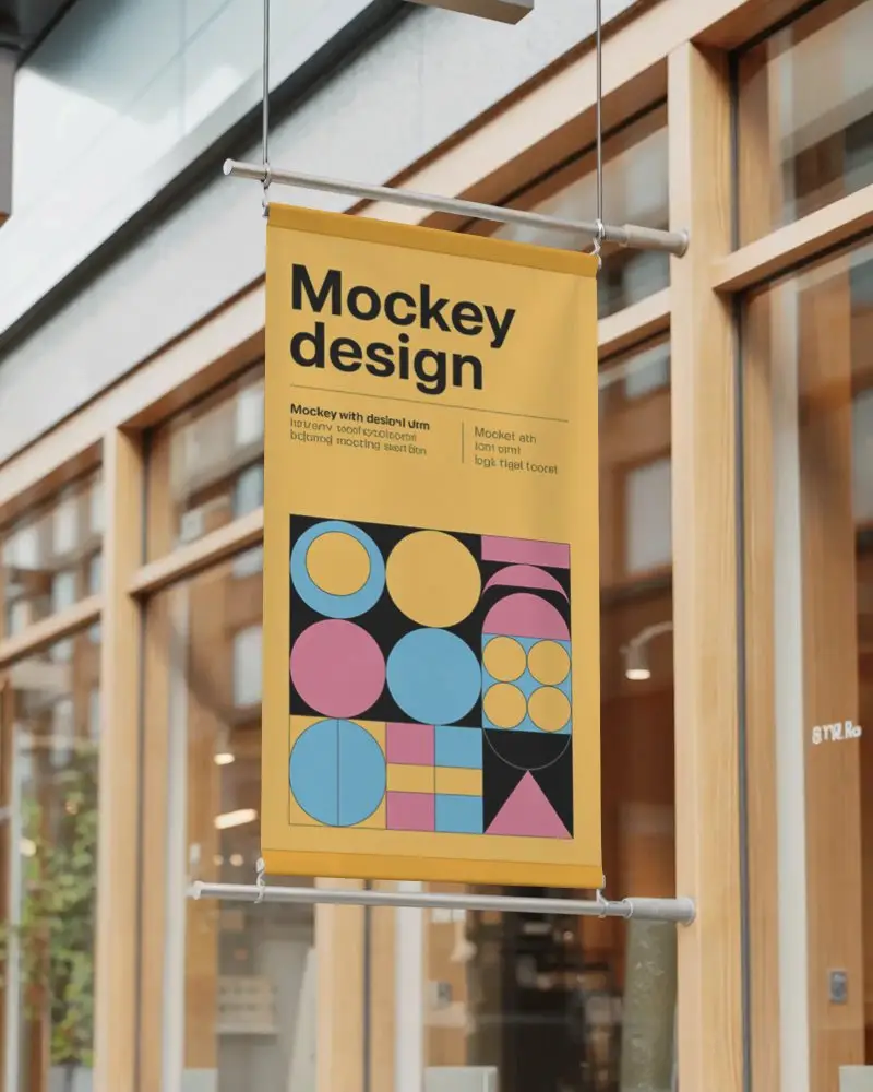 Modern Outdoor Hanging Banner Mockup For Street Advertising And Retail Promotions