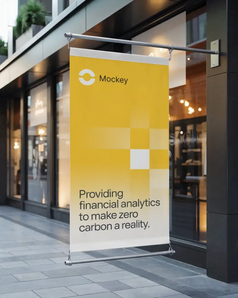 Blank Vertical Hanging Banner Mockup Outdoor Retail Storefront Display Advertising