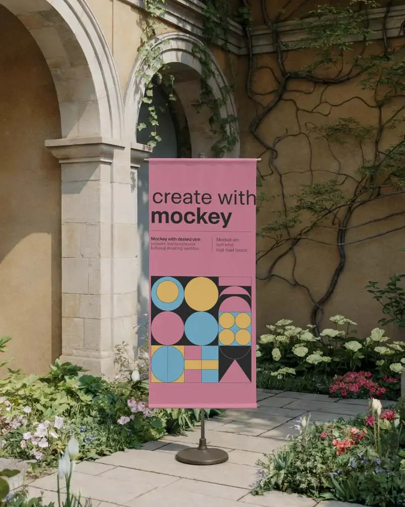 Vertical Hanging Poster Banner Mockup Stand For Exhibitions Outdoor Advertising And Publicity