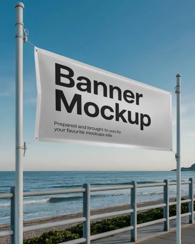 Beachside Outdoor Banner Mockup For Promotional And Advertisement Purposes Display