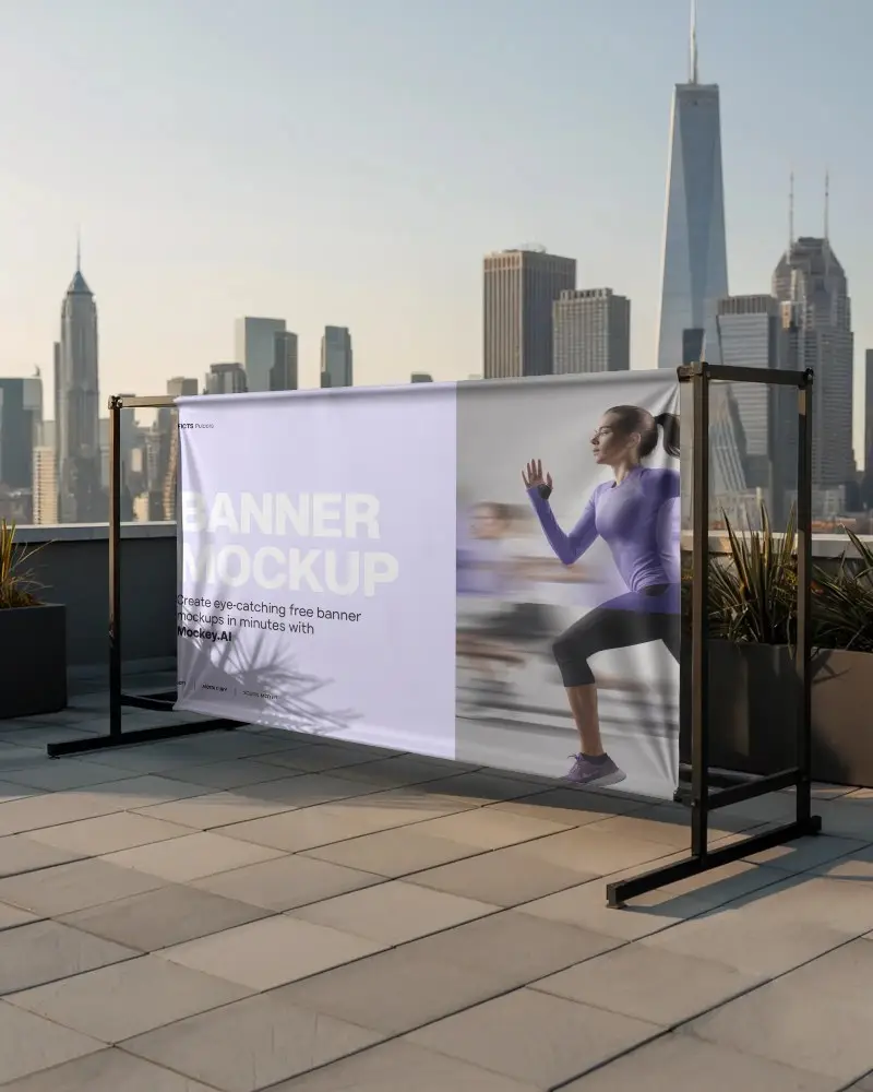 Modern Outdoor Banner Mockup Stand With Large Blank Durable Fabric For Advertising
