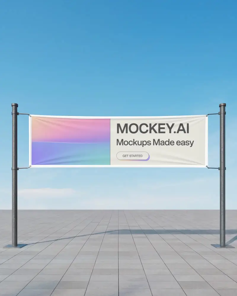 Empty Banner Mockup Ready For Print Designs On Exterior Promotion Background