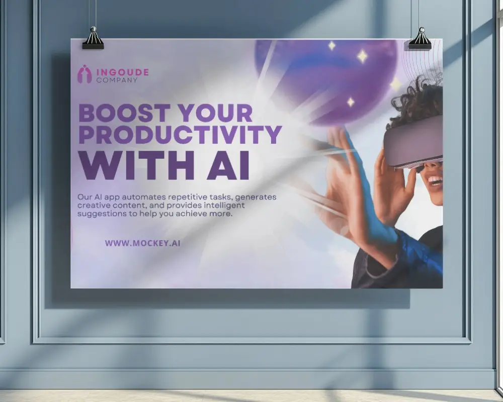 Decorative Wall Banner Mockup Blue Frame Soft Light Modern Clean Layout